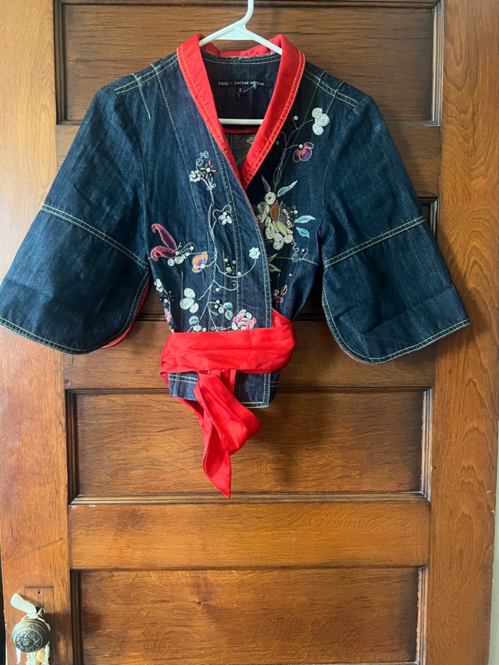 Oasis Red-Trim Denim kimono-style Jacket